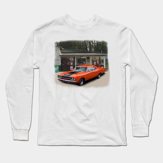 1970 Roadrunner in our filling station series on front and back Long Sleeve T-Shirt by Permages LLC